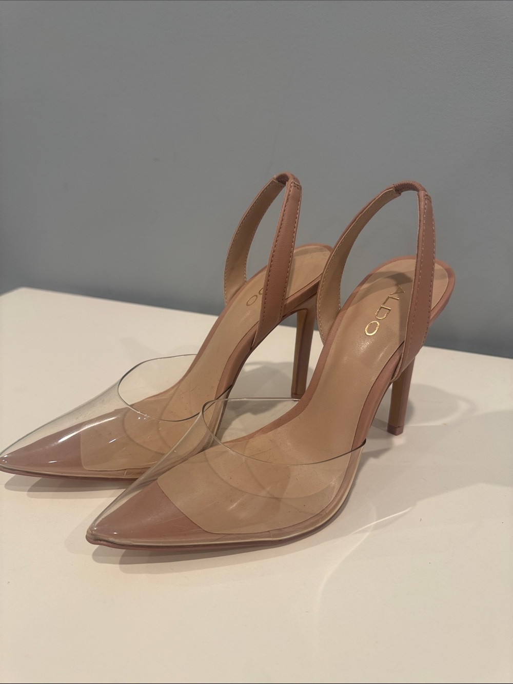 Aldo Nude Pointed-Toe Clear Slingback Heels - Picture 2 of 4
